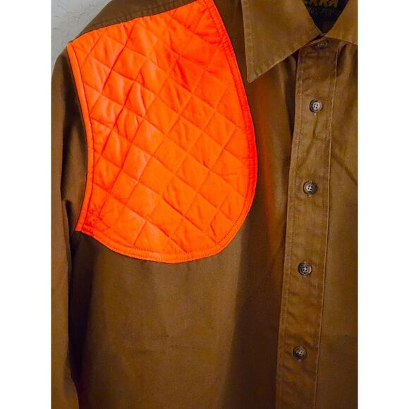 HUNTING/SHOOTING SHIRT-SIERRA TRADING POST-Dark Brown-Orange-Quilted Shoulder-XL - Picture 3 of 13